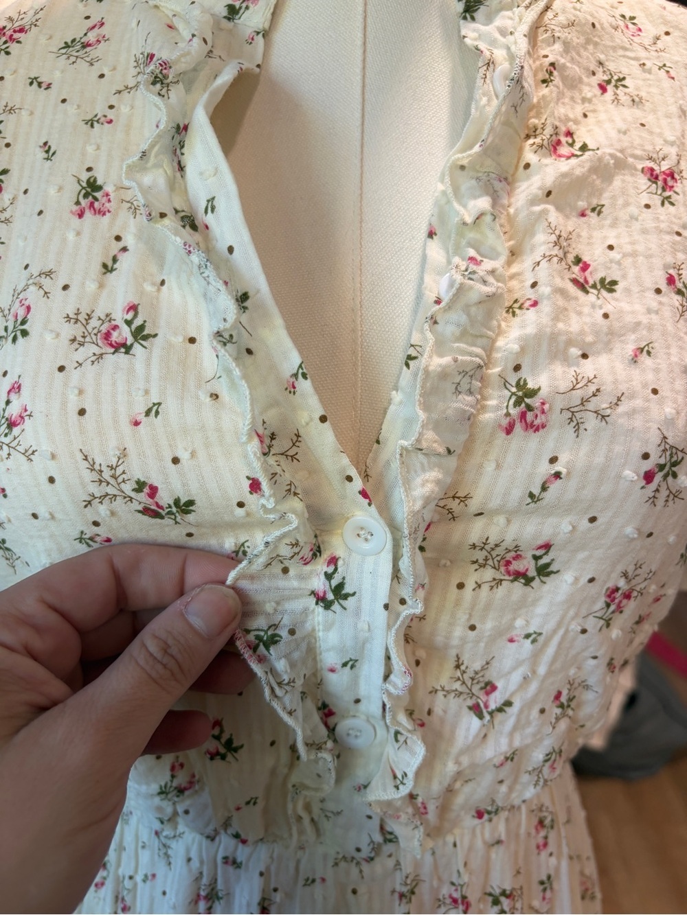 Balckans Cream Floral Ruffle Midi Dress Size S - Picture 4 of 9
